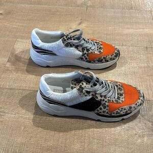 EUC White Raven Loyal Leopard Mixed Print Platform Sneaker Size 6